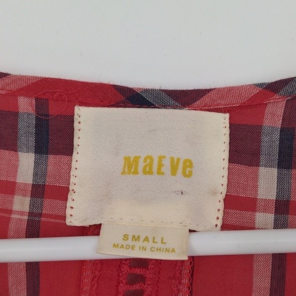 Maeve Red White Black Plaid‎ Short Sleeve Peplum Blouse Size Small - Picture 8 of 12